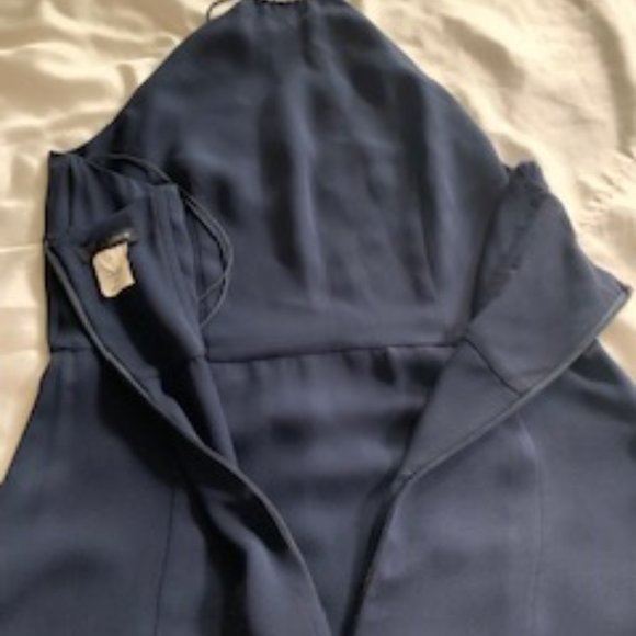 Navy blue silk halter minimalist bodycon dress - Picture 4 of 4